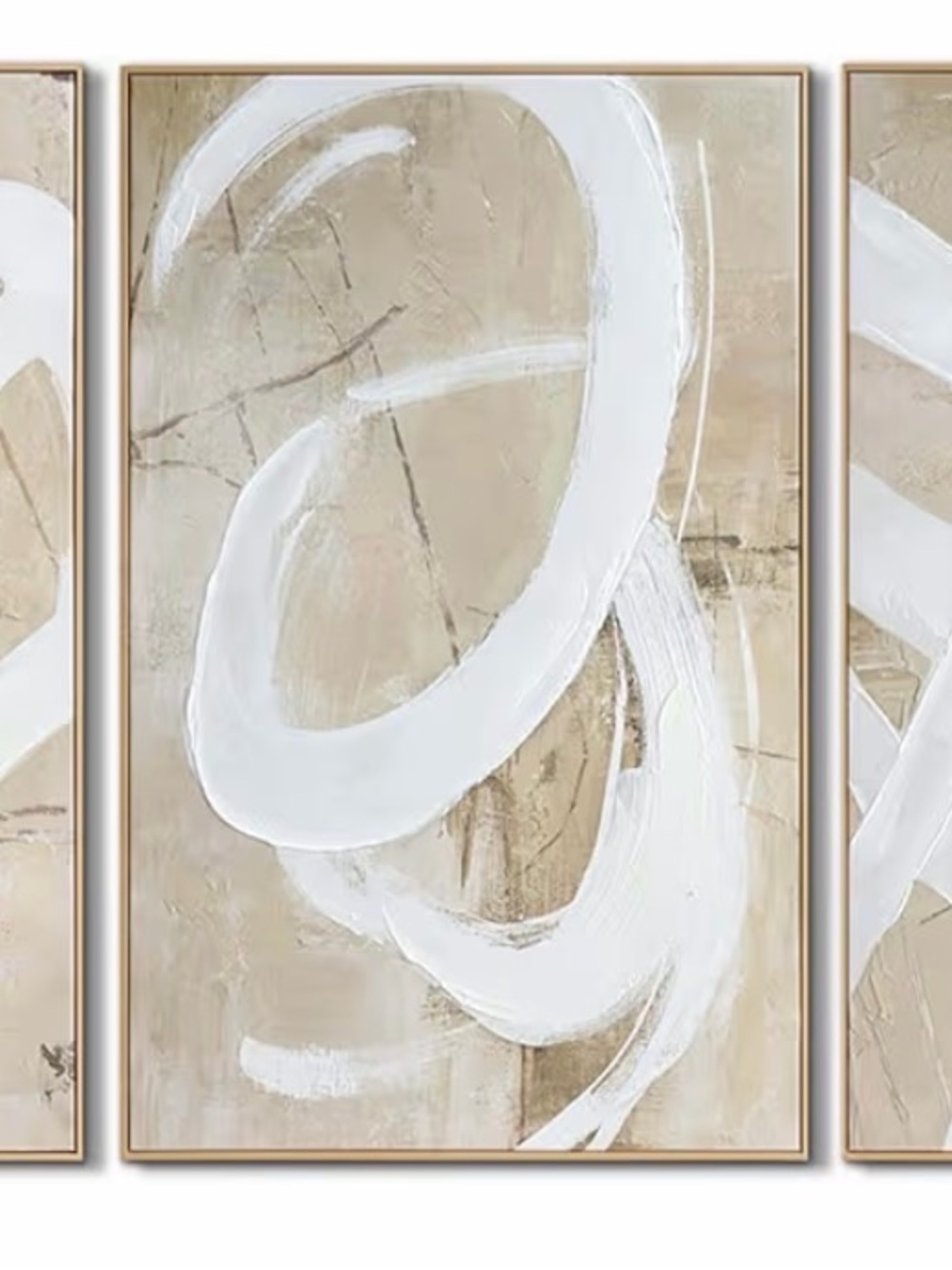 Neutral Abstract Brushstroke 3 Frame Wall Art - White on Beige-